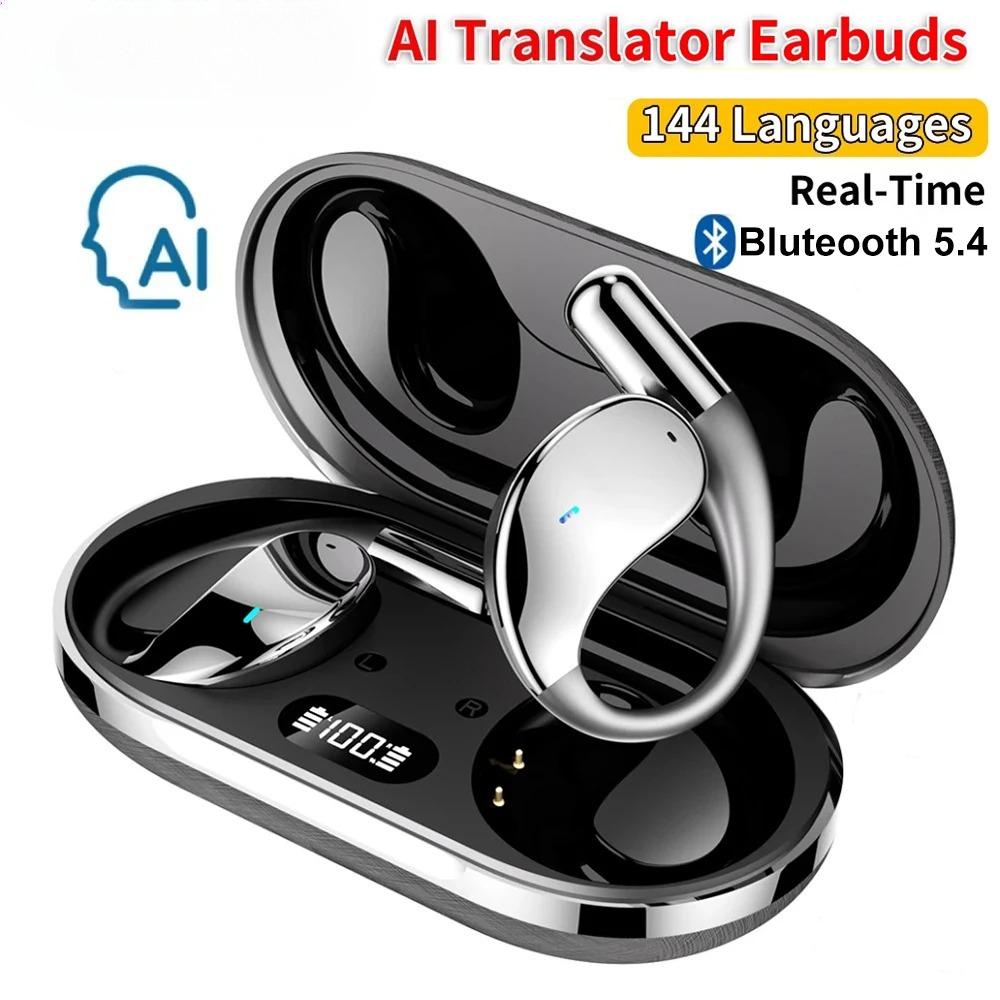 Bluetooth 5.4 AI Translation Earphones Real Time Support 144 Language Wireless Ear-hook Headsets HiFi Noise Reduction Headphones