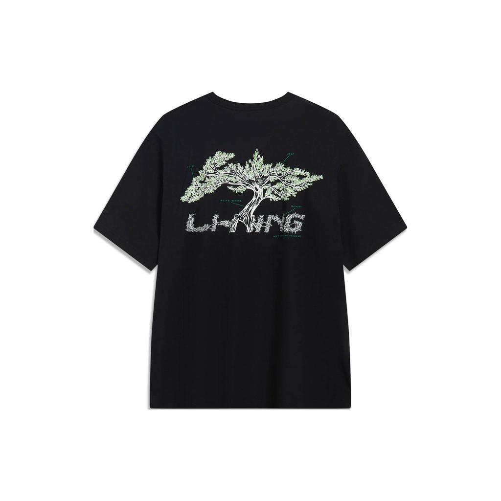 Li Ning Sports Lifestyle Series Tree Logo Round Neck Short Sleeve T-Shirt Men Tops Black AHST447-4
