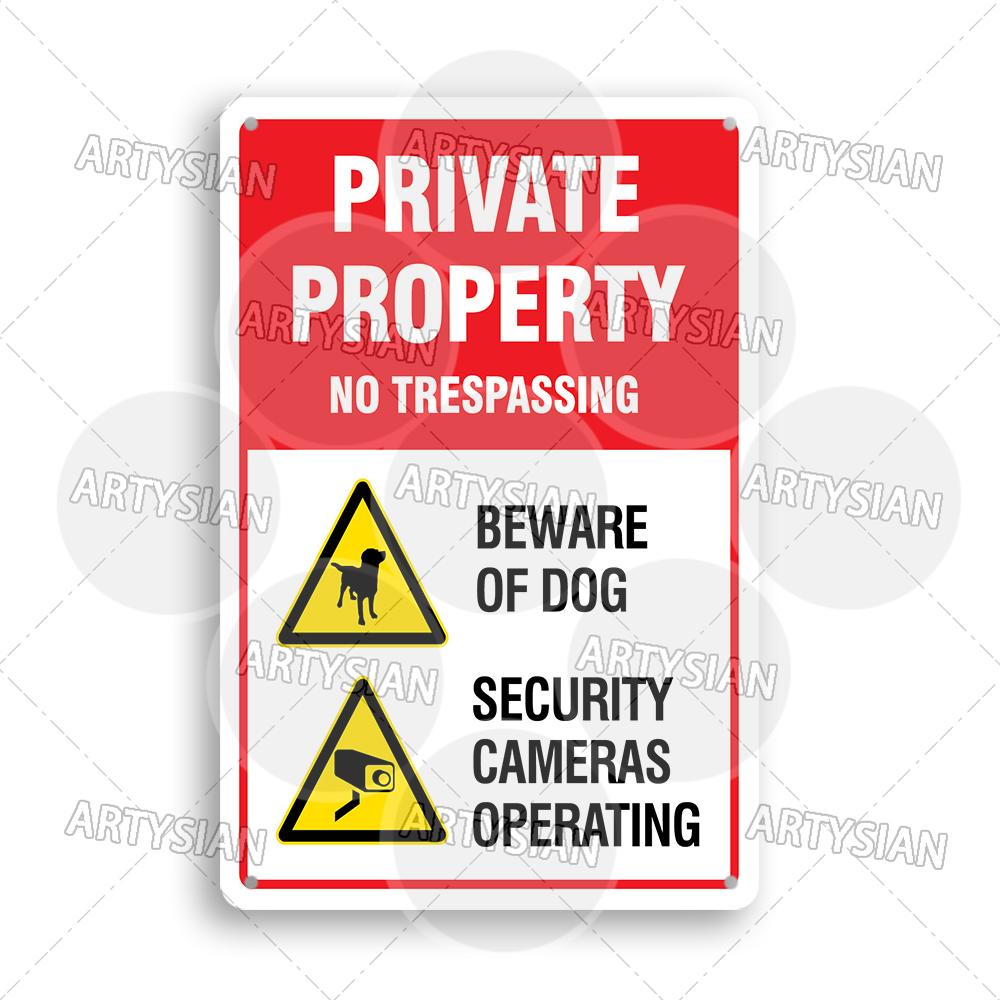 Mfoever Private Property Metal Sign Beware of Dog Security Warning No Trespassing Notice Restricted Areas Enter At Own Risk Plaque