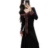 French Hepburn Style Little Black Dress - Bow Long Sleeve, Tummy Concealing, Slimming Mid-Length Ladies' Dress for Spring 2026.