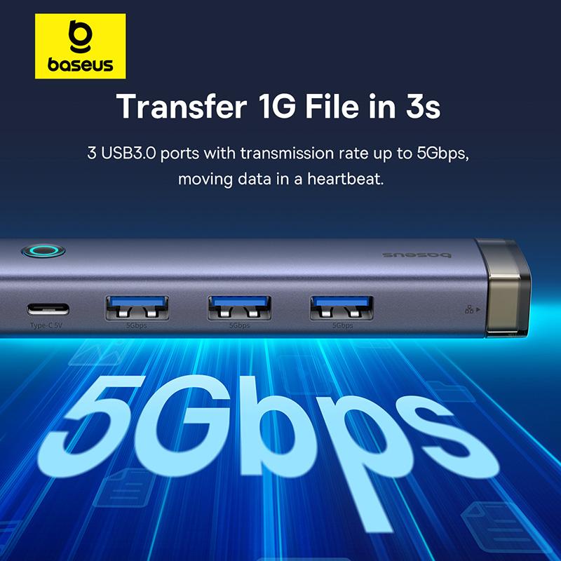 

Baseus USB Hub Type-C USB-A адаптер для USB 3.0 5 Гбит/с передача данных RJ45 Gigabit Ethernet 4-в-1 док-станция-концентратор для MacBook