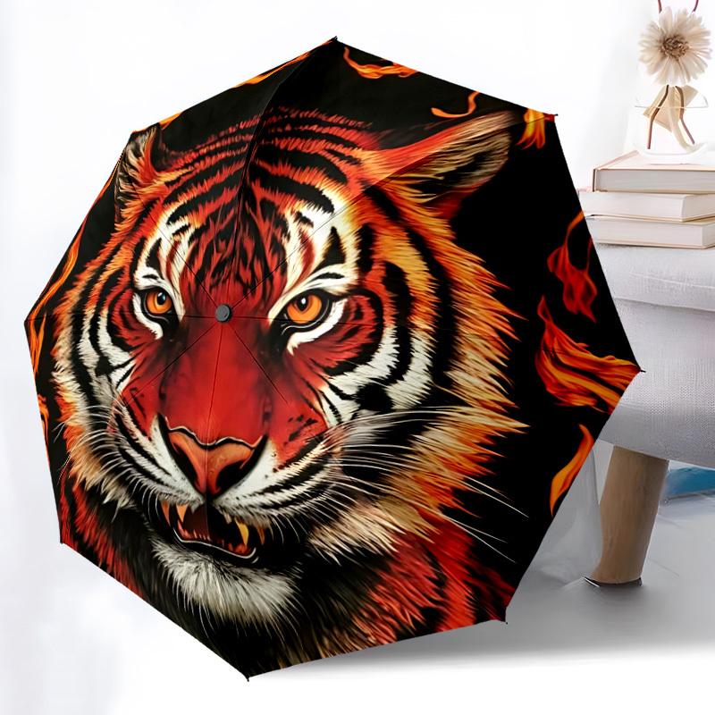 

1pc Tiger Flame Print Automatic Folding Umbrella Durable Iron Frame,All Seasons Home Travel Outdoor Multifunctional Umbrella yy251115142