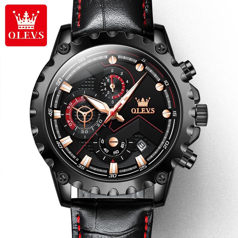 OLEVS Merkeklokke lysende stor urskive multifunksjons herreklokke herreklokke