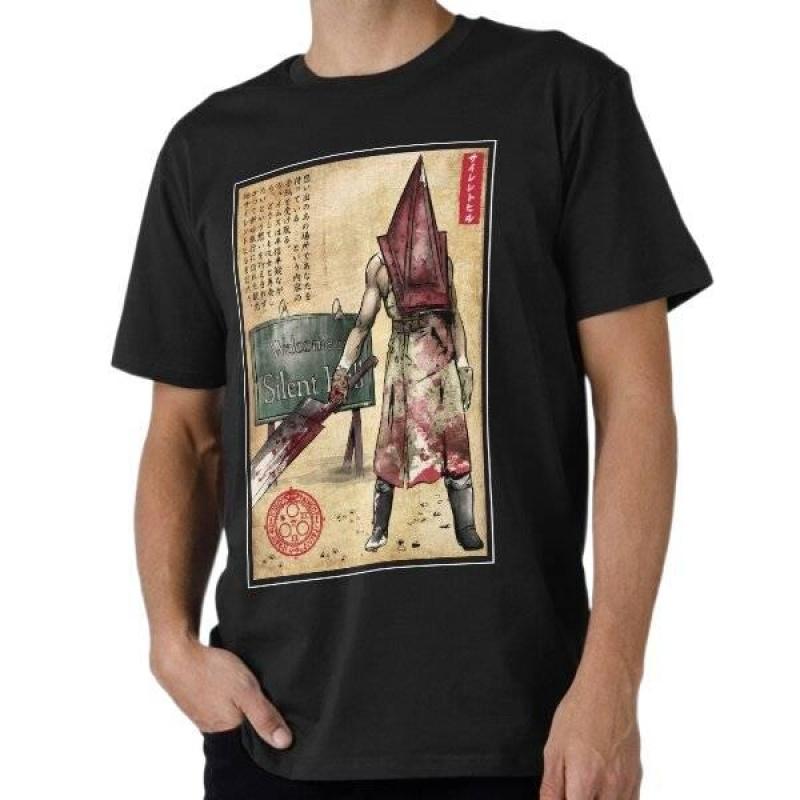 Pyramid Head Woodblock Silent Hill F Horror Graphic Tee Unisex Short Sleeve Gift T Shirt 100 Cotton Clothes All Size Tops