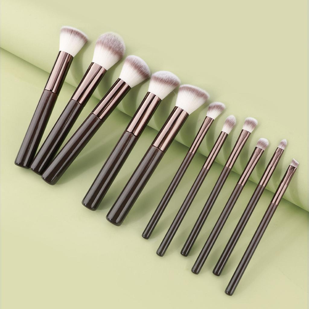 11pcs Solid Wood Handle Makeup Brush Set with Bag Three Color Loose Powder Brush Foundation Brush Eye Shadow Brush