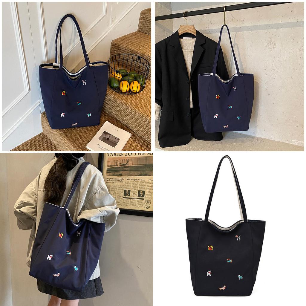 Cartoon Embroidery Doublesided Tote Bag With Large Capacity For Daily Use