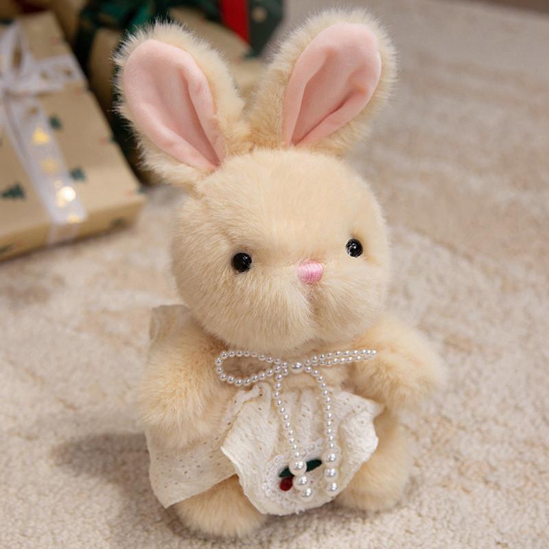 Cute Sitting Posture Rabbit Sweater Lace Skirt Simulated Pearl Decor Plush Doll For Girls Birthday Gift Collection