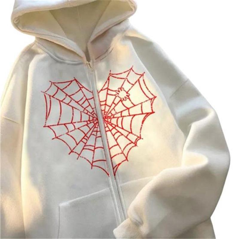 

Парне осіннє пальто, капюшон, капюшон, довгі рукави, контрастні кольори, унісекс, кардиган, хіп-хоп, павутинне принт, Хеллоуїн, толстовка з капюшоном для вечірки на Хелловін XL