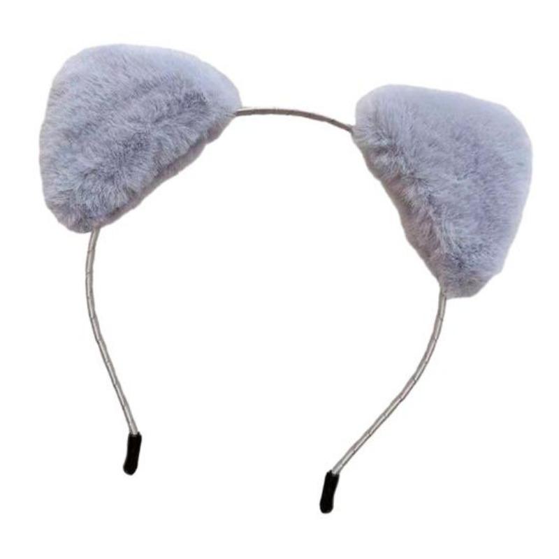 Women Hairband Soft Fluffy Plush Cartoon Kitty Ear Decor Elastic Narrow Brim Anti-slip Regular Fit Solid Color Head Decoration Hair Hoop