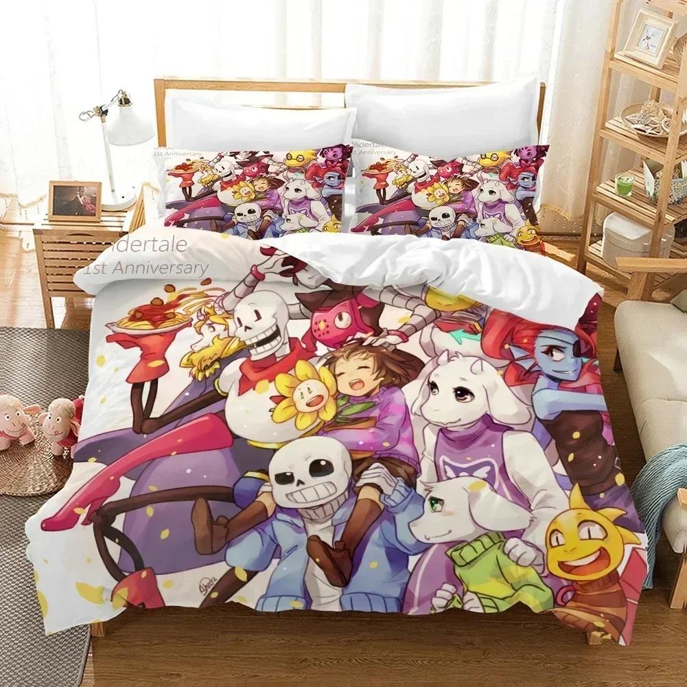 Undertale Game Frisk Sans Papyrus Pattern Bedding Set Duvet Cover Sheet Printed Pillowcase Bed Queen King Size Comforter Bedroom