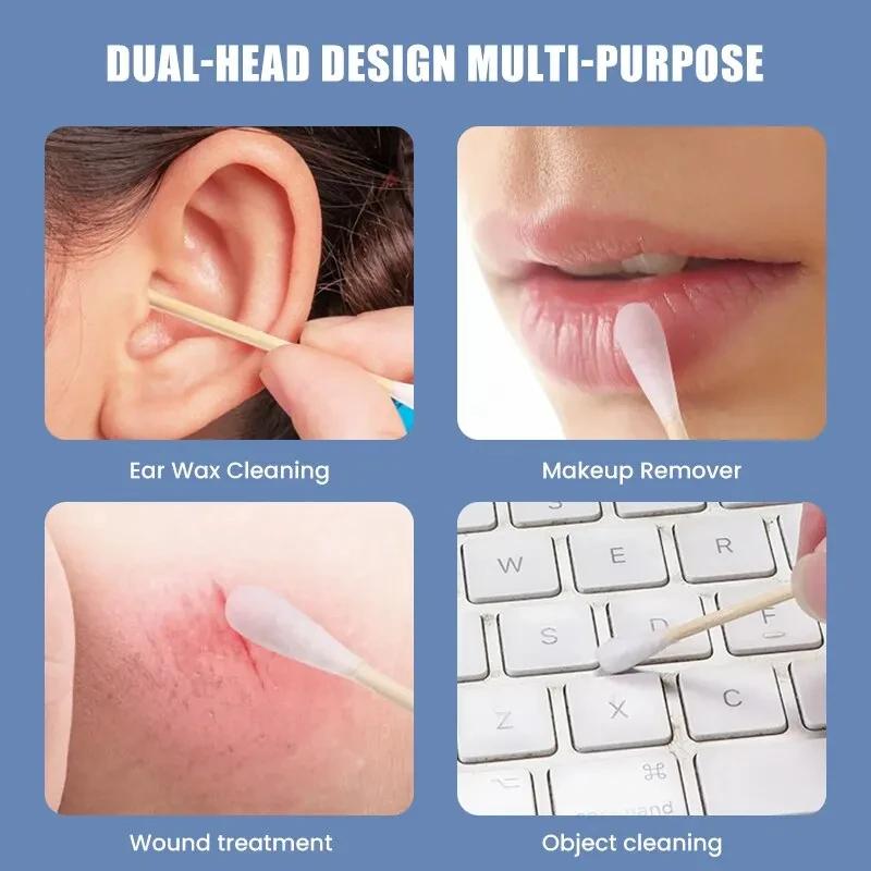 500PCS Wooden Double-Ended Cotton Swabs Make-Up Cleaning Disposable Cotton Swabs Medical Household Hygiene Ear Pulling