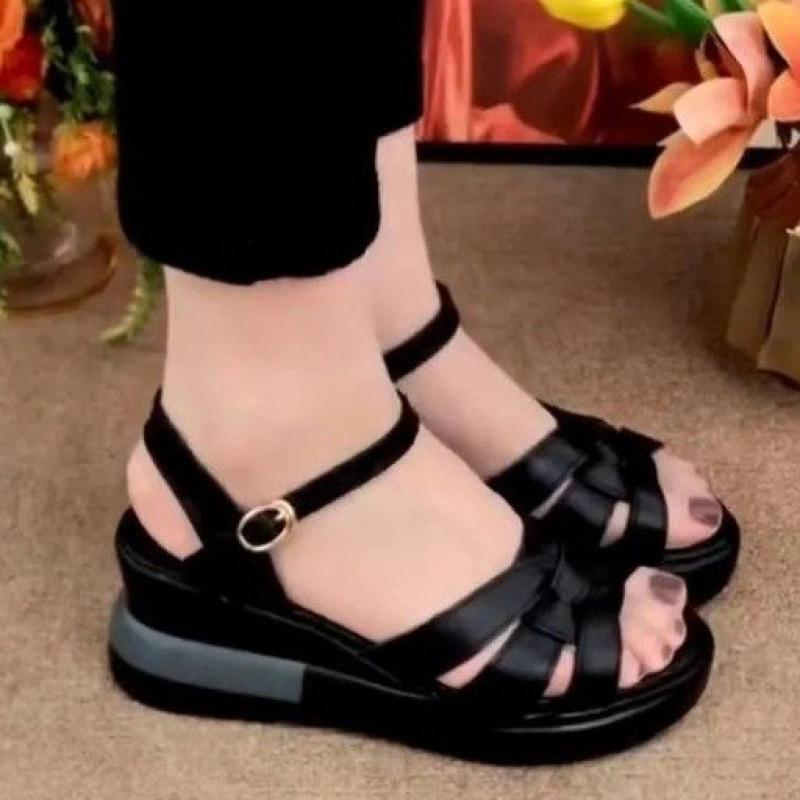 Letní nové mateřské sandály s měkkou podrážkou, jednoslovný sponový pásek, módní protiskluzové sandály na silné platformě s klínem pro ženy