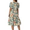 Women's Summer Floral Print Short Sleeves Neck Waistband Bohemian Flowy Maxi Dress With Pockets