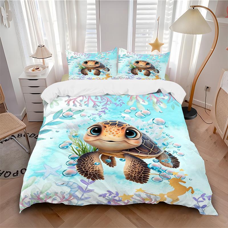 Oceanic Turtle Adventure Print 3Pcs Bedding Setduvet Cover With 2 Bedropillowcase Home Birthday Gift