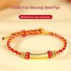 Shuibei 999 Reingold Ping'an Schnalle Armband mit goldenen Glücksperlen - Geflochtenes Handseil Valentinstag Qixi Geschenk