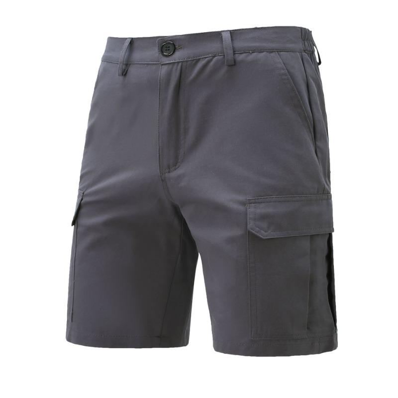 Men Button Zip Fly Side Flap Cargo Pocket Solid Twill Casual Bermuda Shorts Outdoor Walking Trousers S серый