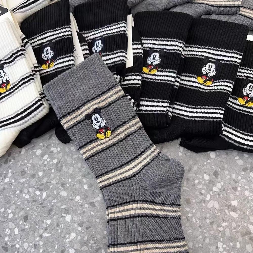 Retro Striped Socks - Colorblock Autumn/Winter Hot Selling, New Japanese Cartoon Style, Women s Mid-Calf Trendy Socks, Korean Version. One Size серый