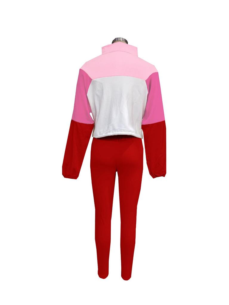 Autumn Color Block Hoodie & Skinny Pants Two-Piece Set
