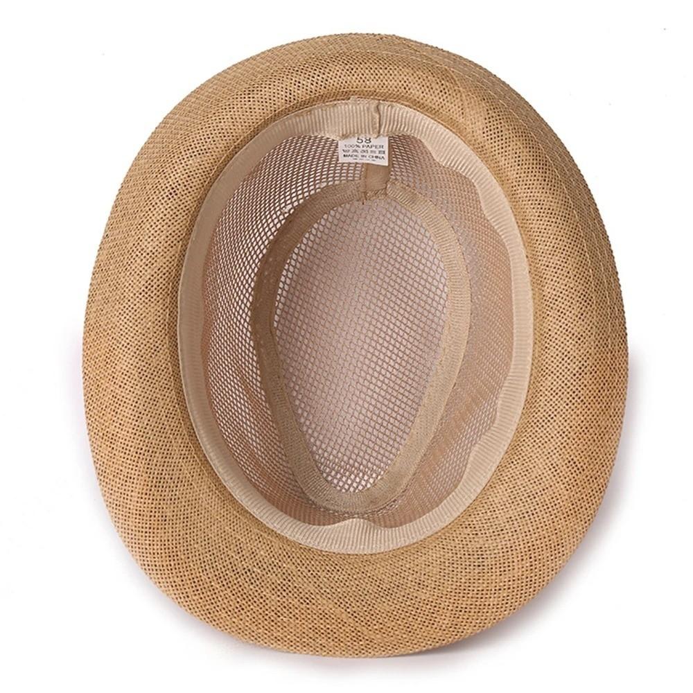 Διαπνέον Πλεκτό Ψάθινο Καπέλο Ελαφρύ Καπέλο Παραλίας Jazz με Υφή Λιναριού Κοίλο Καπέλο Ηλίου για Υπαίθριες Δραστηριότητες