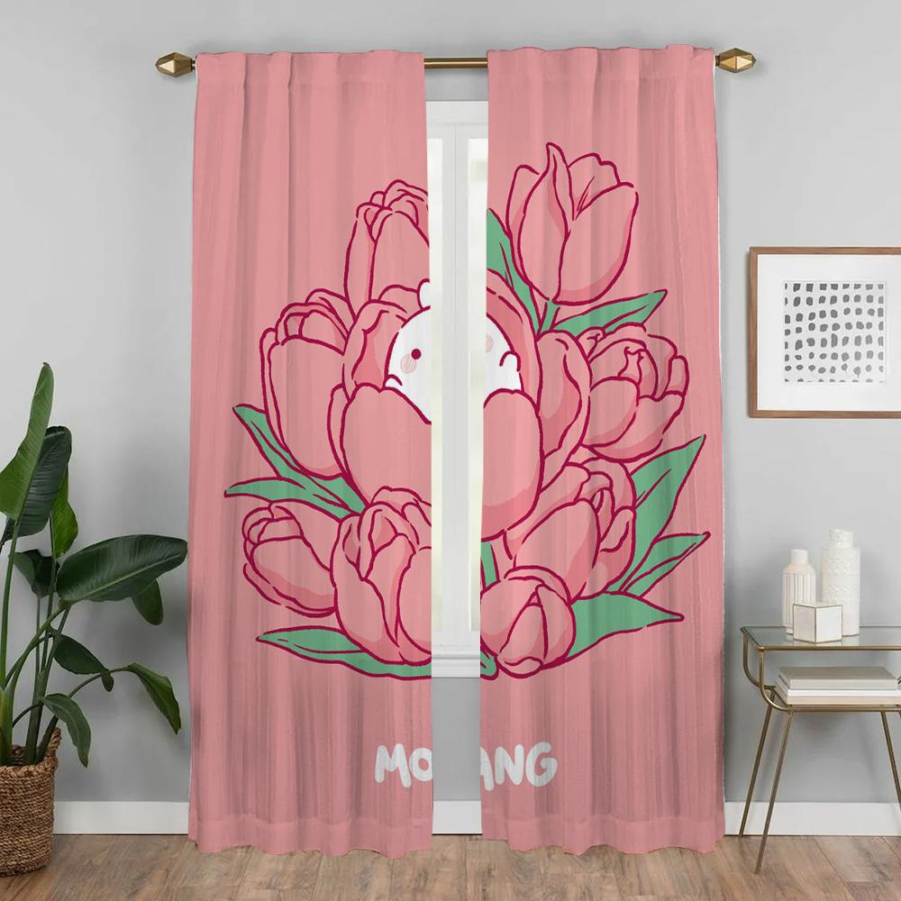Set Of 2 Halloween Decoration Molangs Kitchen Curtains Living Room Curtain Blinds Home Interior Shades Partition Polyester Perfect For Area
