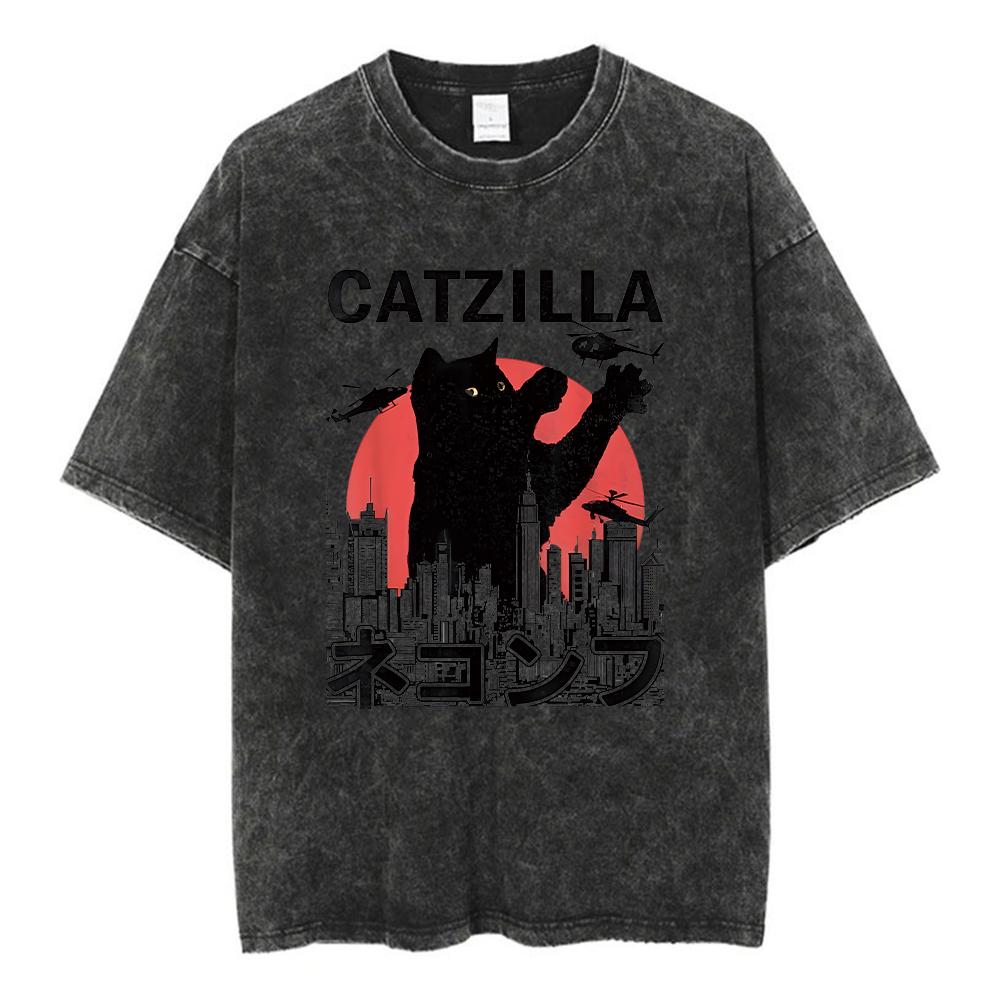 Animal Printed T Shirt Men Retro Washed 100% Cotton Tops Tees Harajuku Tshirt Streetwear Male Acid T-shirts Unisex