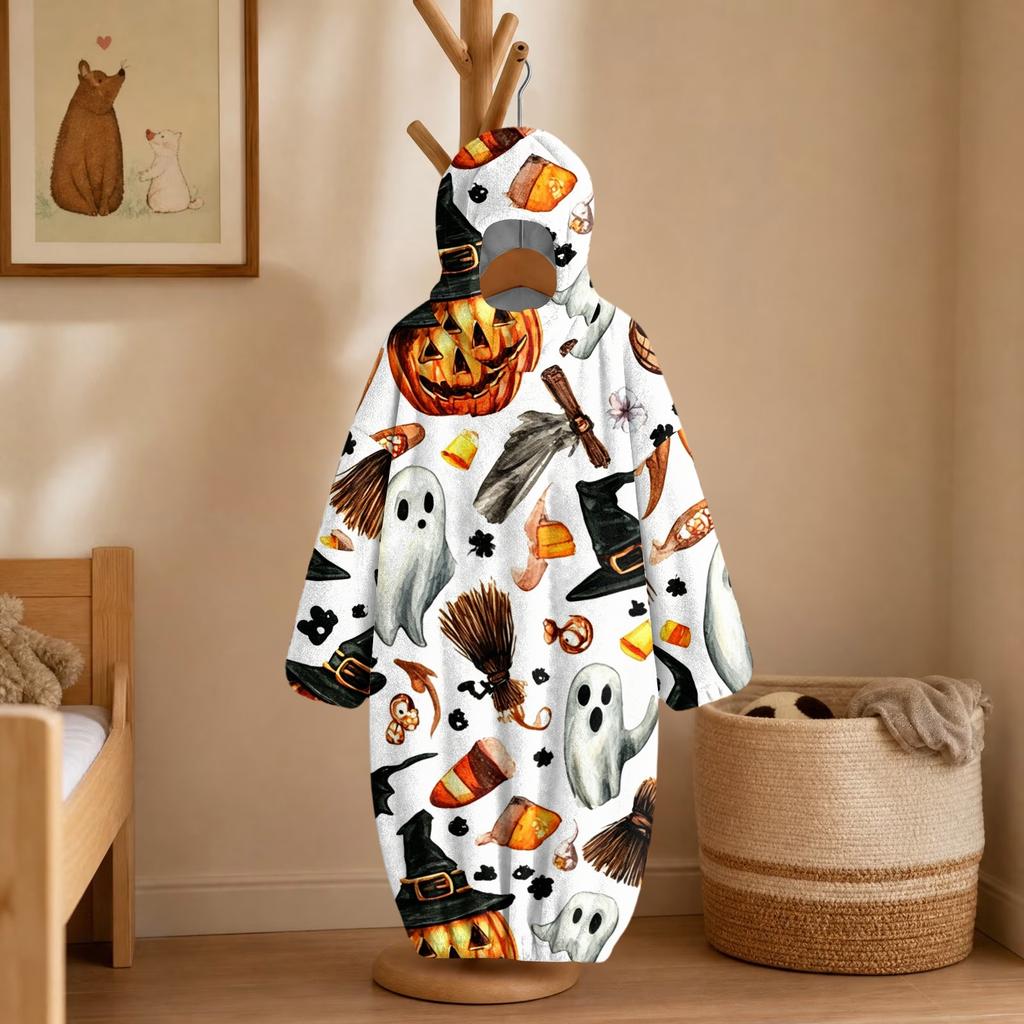 Kids Halloween Printed Flannel Romper Pajama Set for Fun Holiday Sleepwear