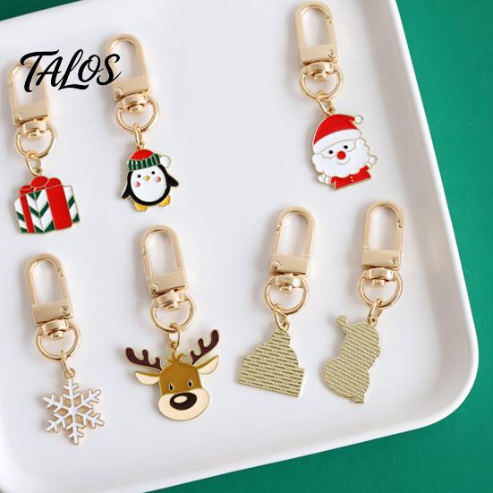 Christmas Party Keychain Cartoon Keychain, Enamel Santa Snowman Elk Snowflake Bag Charm, Holiday Decoration Xmas Theme Pendant for Backpacks Handbags