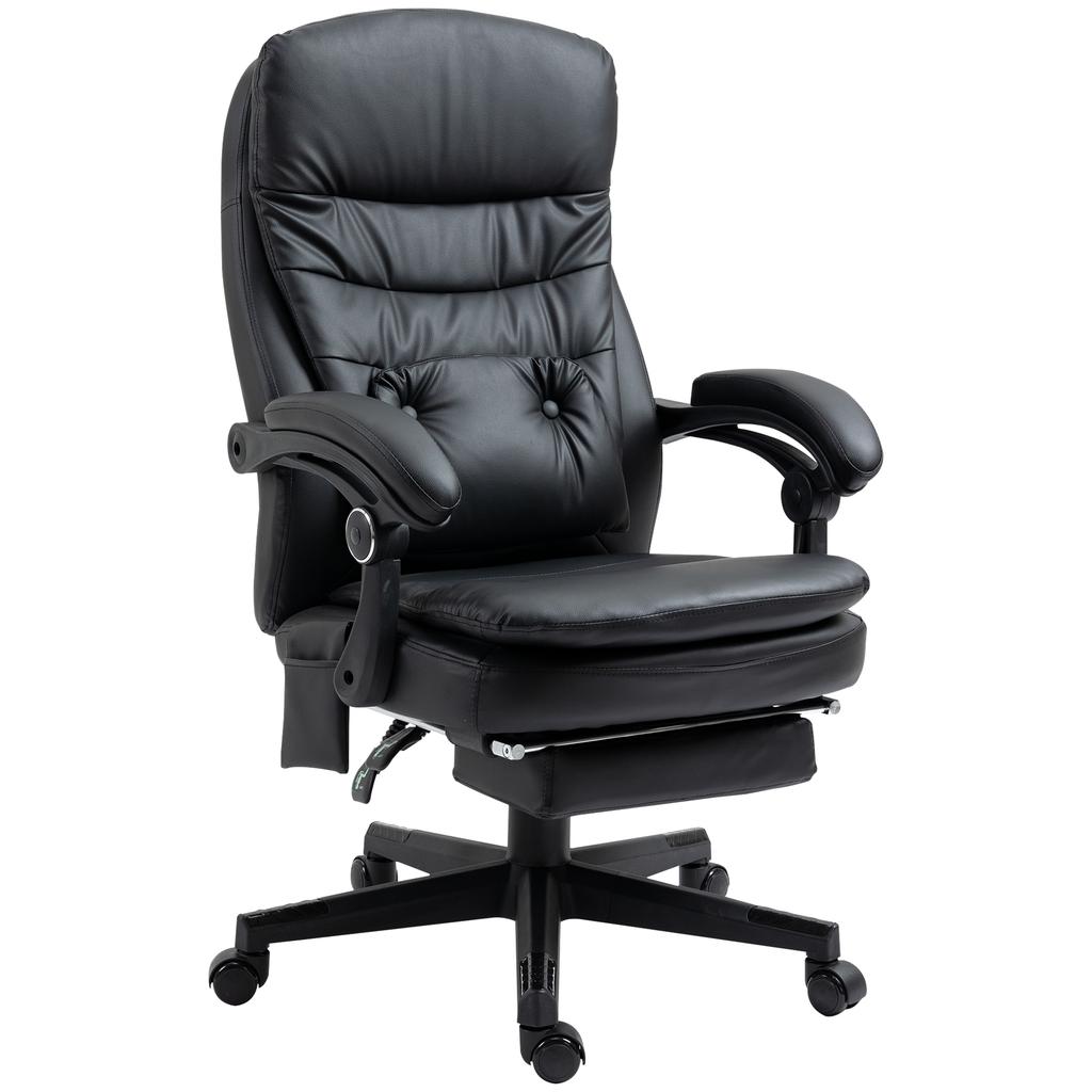 Faux Leather Massage Office Chair with USB Port. 64x69x107-115cm. Black
