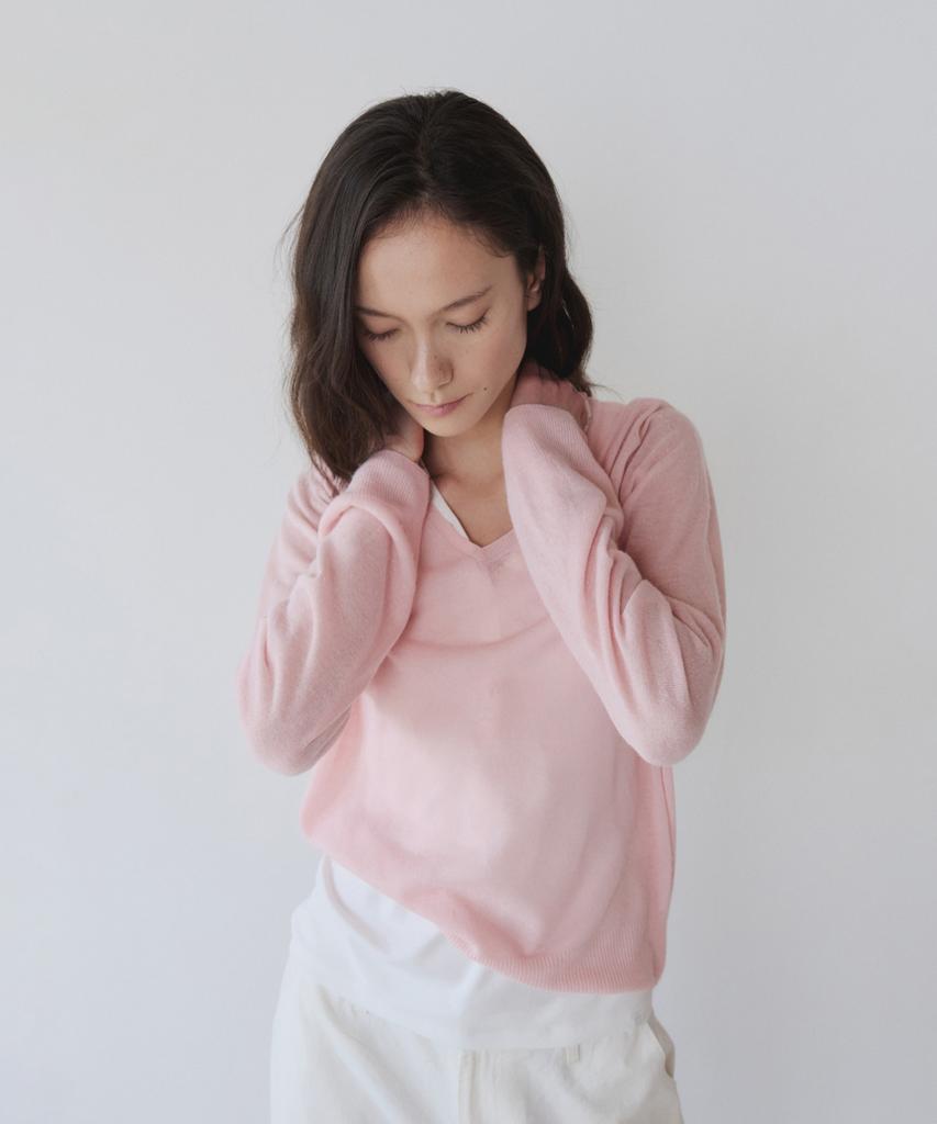 Ieoning Light Linen V-Neck Summer Knit, Powder Pink