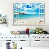 57*90cm 3D Beach Gull Hot Air Balloon False Window Wall Painting Living Room Bedroom Removable Wall Sticker Hoom Decor