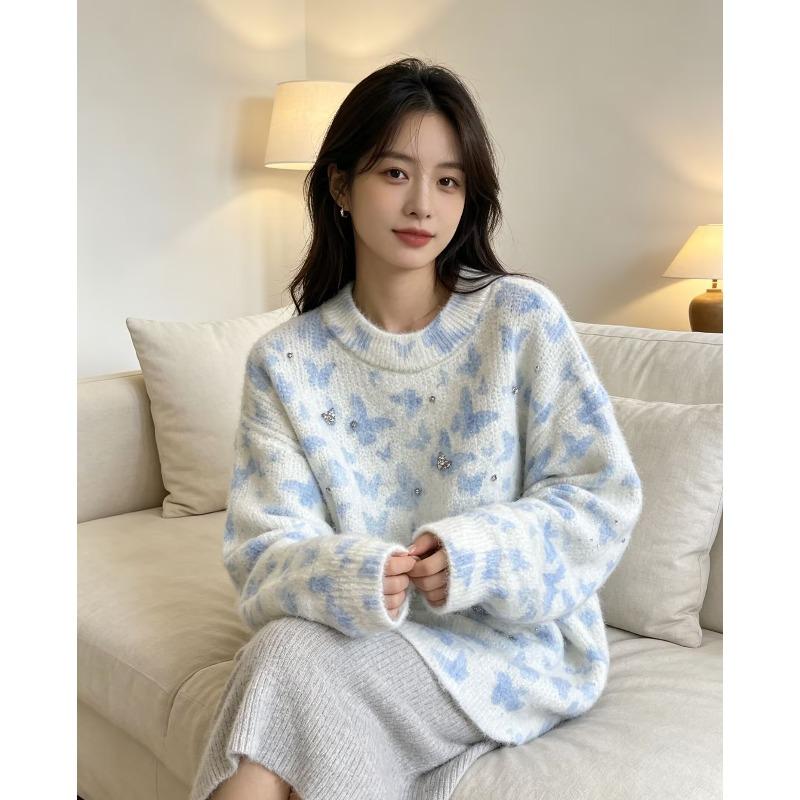 2026 Autumn Women Colorful Sweaters Knitting Basic Fashion O-Neck Style Loose Pullover Sweater