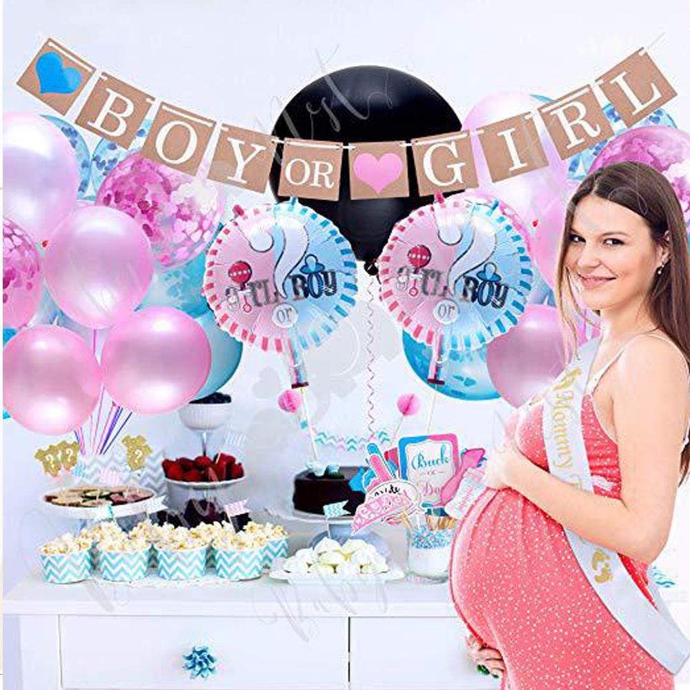 Gender Reveal Party Supplies Boy Or Girl Flag Photo Props Baby Shower Pink Blue Balloon