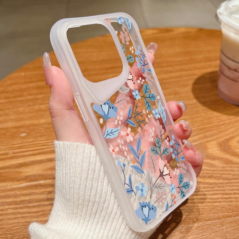 Shockproof Slim Hybrid Acrylic Phone Case for iPhone 15 Pro Max 14 Plus 13 Transparent Colorful Flower Soft Edge Cover