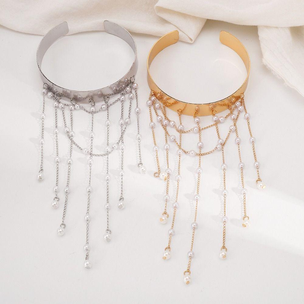 Pearl Tassel Arm Chain Adjustable Open Cuff Bracelet Fashion Upper Arm Bangles  Girls