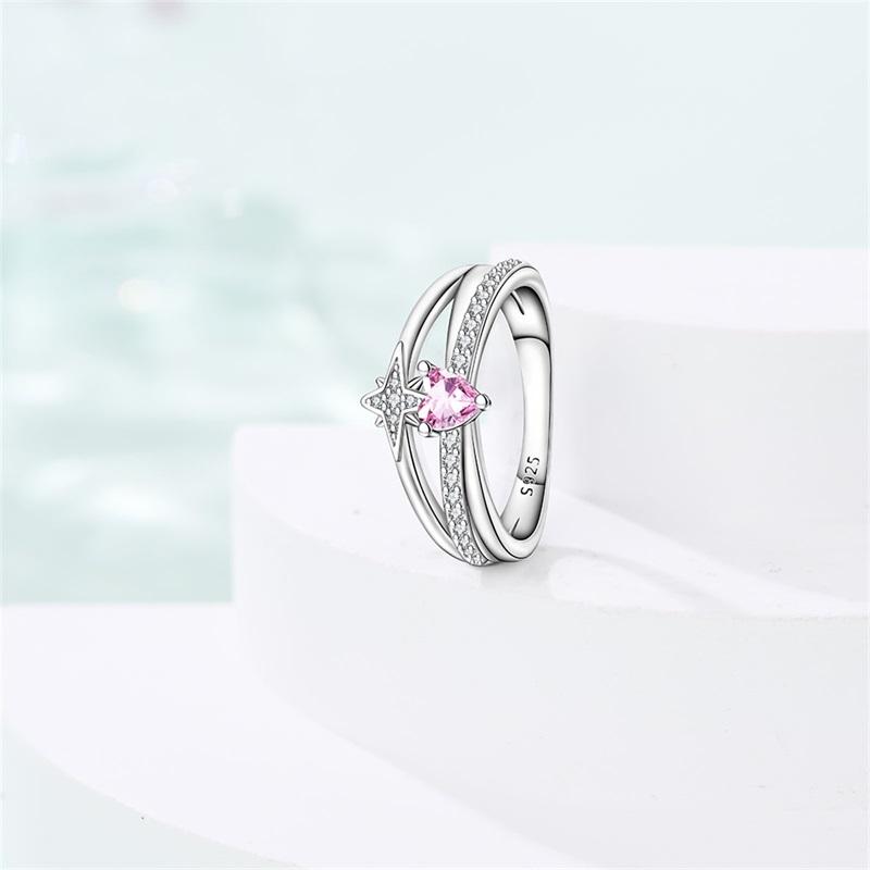 New Valentines Day Rings Sweet Pink Zircon Princess Bows Size 79 Ideal For Women copper Ring Romantic Fine Jewellery Birthday Gift