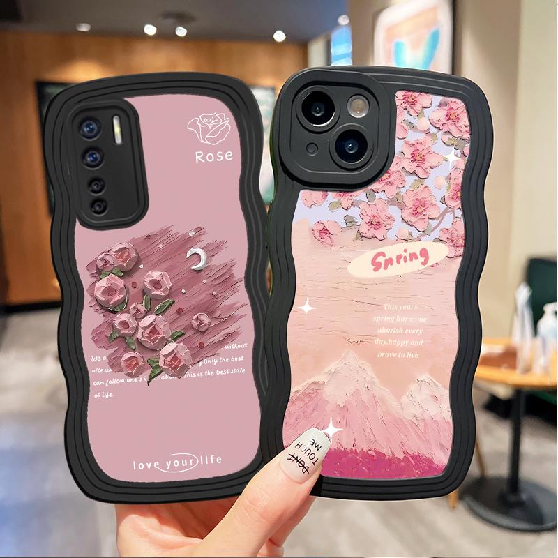 

Мягкий силиконовый чехол с черной волной, картина маслом, цветы, принт, милая девушка, задняя крышка для мобильного телефона