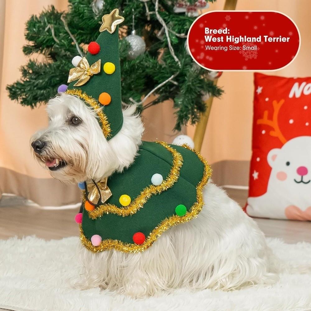 Cute Pet Clothes Green Cat Christmas Outfit New Parties Dress-up  New Year