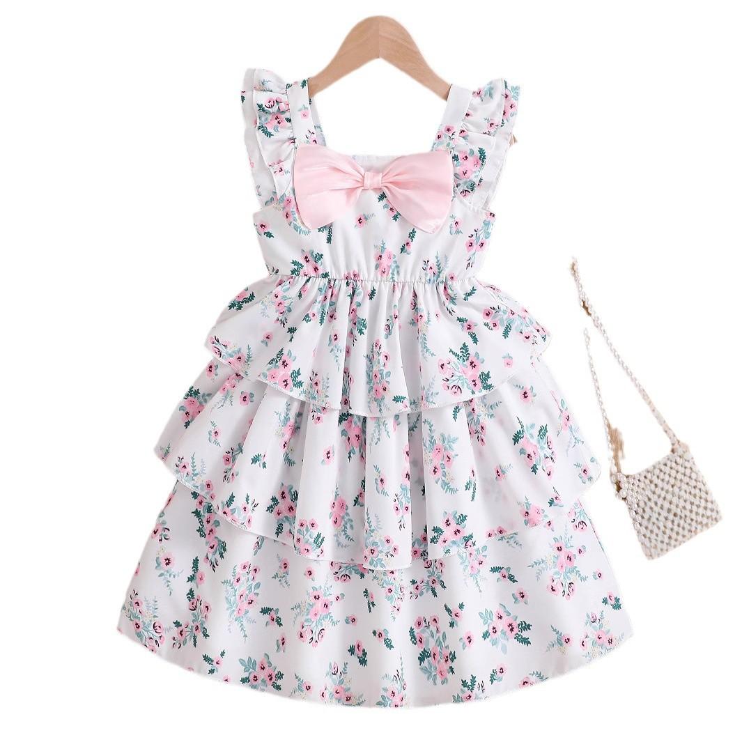 

Модное платье для девочек. Летнее детское милое платье принцессы с цветочным принтом. Платье-комбинация. 130cm