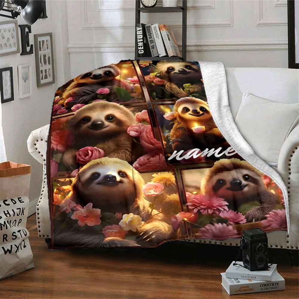 Sloth Serenity Gift Customizable Blanket Customize Text Comfortable Texture Throw For Sofa Couch Office Bed Picnics For All Occasions Stylish Decor