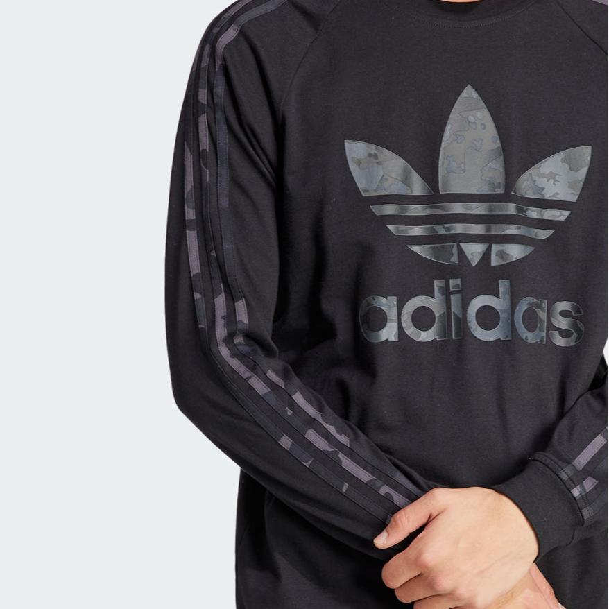Adidas Originals Logo Print Striped Pattern Comfortable Crew Neck Long Sleeve Raglan T-Shirt Men Tops Black IS0238
