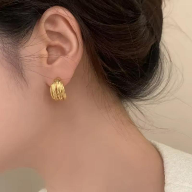 Fashion Vintage Copper Smooth Electroplating Geometric Luxury Simple and Multi-layer  Irregular Earrings Women Trendy Jewelry
