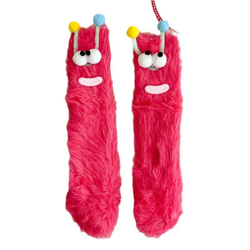1 Pair Christmas Stockings Funny Monster Socks Autumn Winter Coral Fleece Floor Fuzzy Socks Couple Sleep Sock