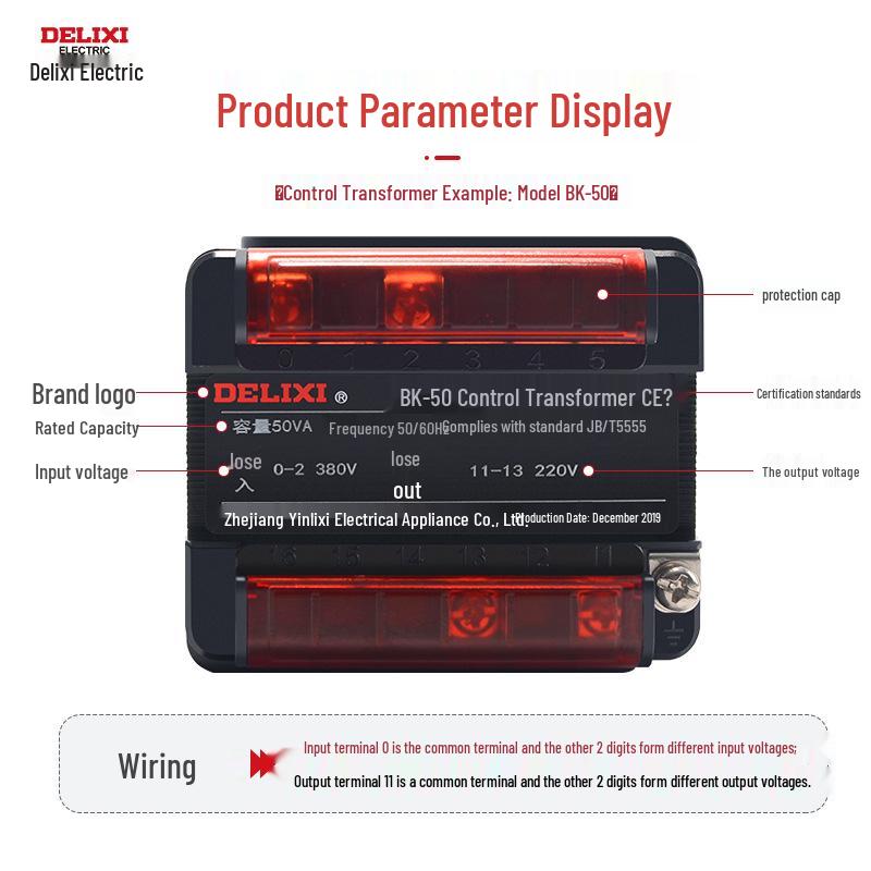 DELIXI BK-50VA Control Transformer: Input 380V/220V, Output 36V/24V/12V/6V for Machine Tools