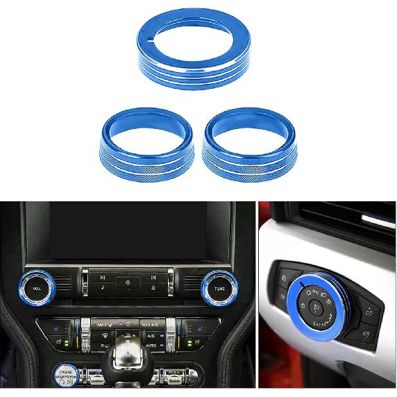 Center Console Air Conditioner Switch Button Knob Trim Cover Headlight Knob Trim Cover Aluminum Alloy Interior Accessories for Ford Mustang 2015-2022 синий