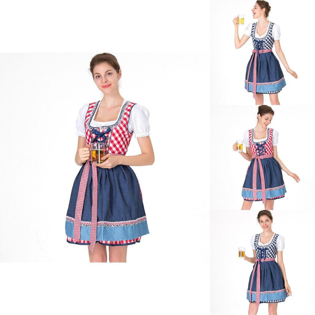 Damski kostium Oktoberfest, gładka sukienka z delikatnym wykończeniem na uroczystości