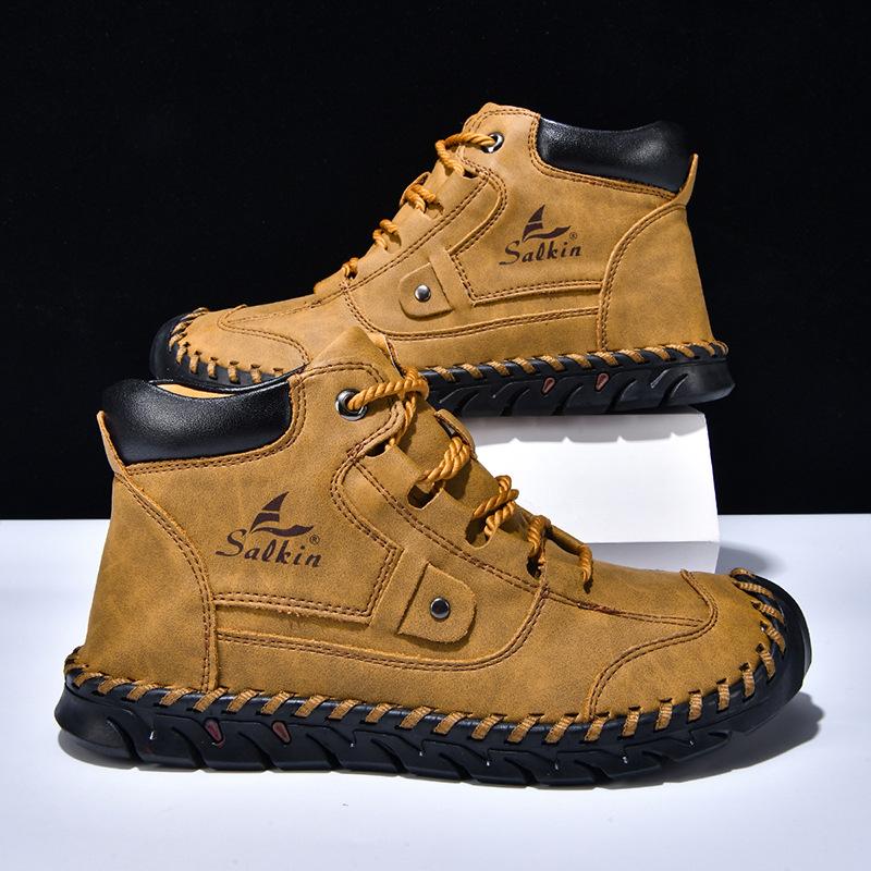 Fashion Autumn Handmade Men Boots Design Sneakers Man Outdoor Casual Leather Men Shoes Ankle Boots Leather High Top Boots for Men