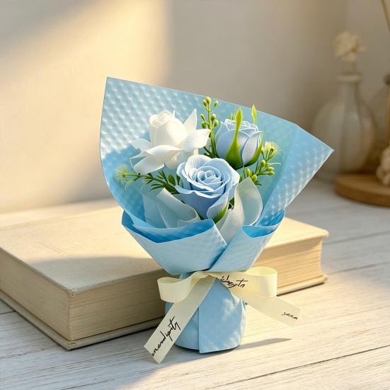 3 Heads Mini Artificial Rose Soap Flower Bouquet Preserved Rose Flower with Aromatherapy Valentine's Day Gifts for Women Mom Wife