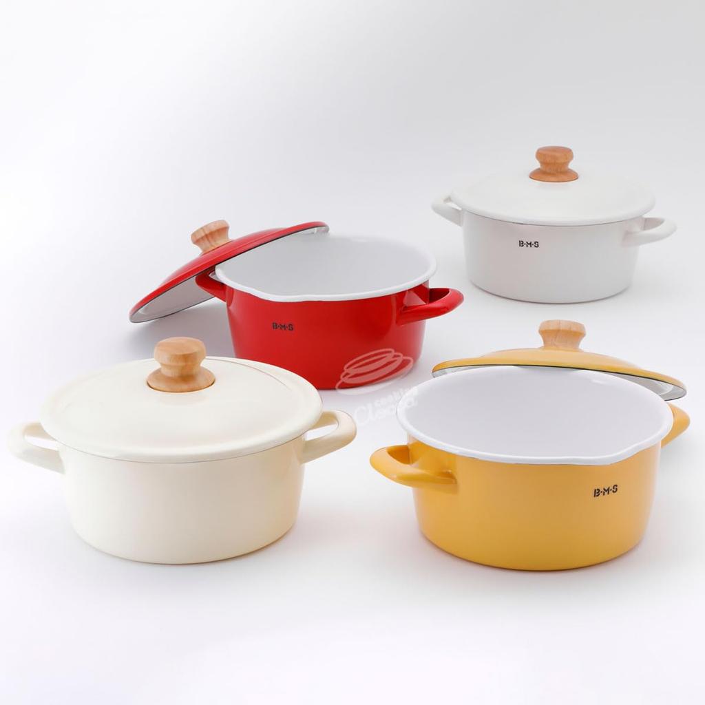 Fuji Enamel Beams Simple 20cm Casserole, Gas and Induction Compatible, Enamel Pot, Vanilla