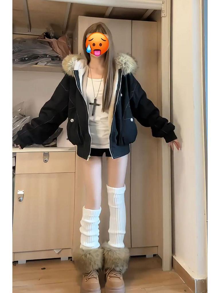Women's 2025 Korean Style Fleece-Lined Thickened Parka - Cotton-Padded Winter Jacket