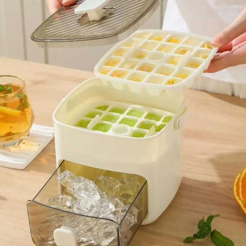Brigii Ice Cube Tray with Lid&Bin, Ice Cube Mold with 48 Cubes, Stackable Trays for Freezer with Easy-Release Silicone Bottom
